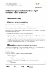Institutional Repositories Workshop Strand Report: Author Identification