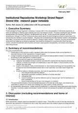 Institutional Repositories Workshop Strand Report: research paper metadata